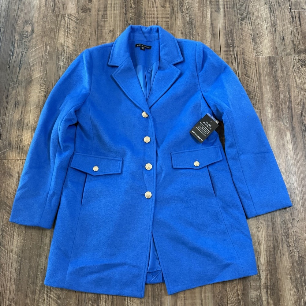 NWT Boston Proper Classic Tailored Top Coat Jacket Royal Blue Size 14 Classic